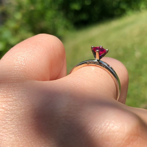 925 Sterling Silver “You & Me” Ruby CZ Birthstone - Picture 3 of 7